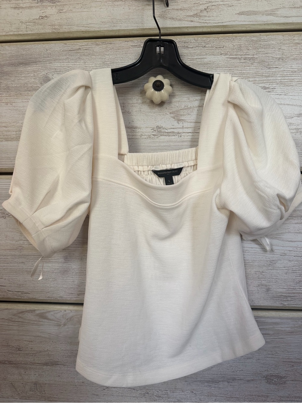 Banana Republic Cream Square-Neck Puff Sleeve Top